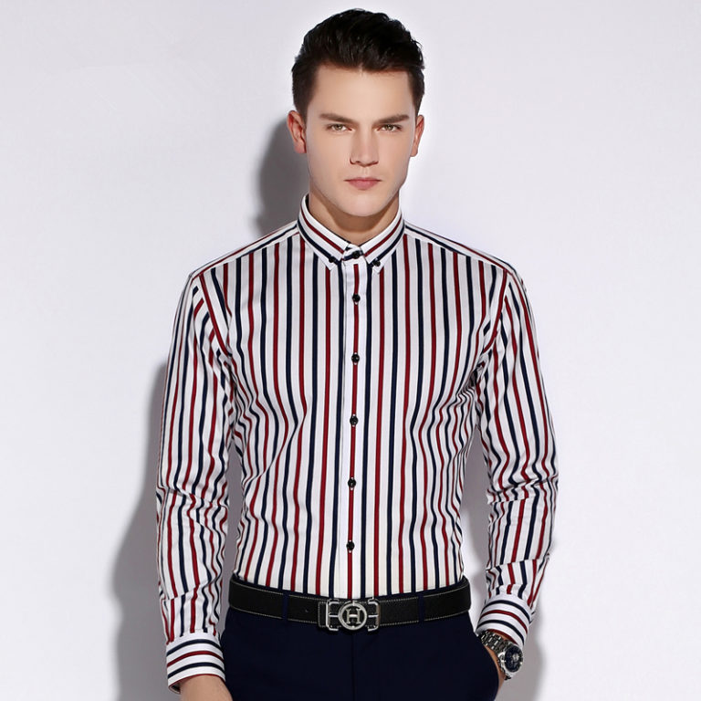 Fashion Brand Striped Shirt Men Long Sleeve Slim Fit Formal Business ...